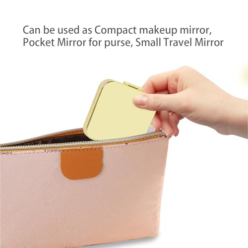 PDOZV Small Compact Mirror Gold Square 2.8 Inch Metal Frame 1X/2X
