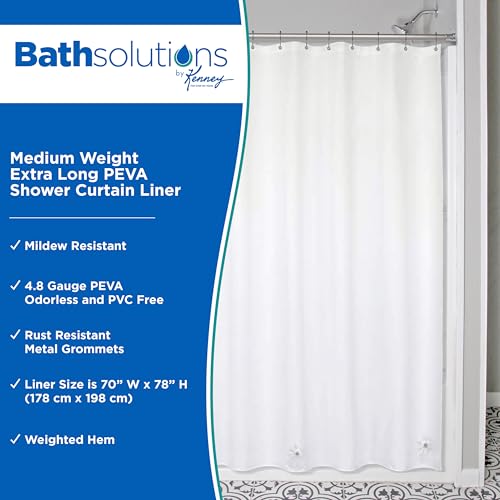 Kenney Extra Long Waterproof PEVA Shower Curtain Liner - 70" x 78", White