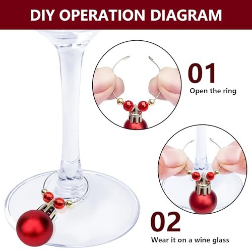16 Pcs Christmas Ball Wine Glass Charms Drink Markers Rings for Holiday Parties