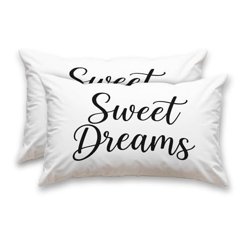HOMETITUTE Lumbar Pillow Covers Pack of 2 - Satin 12x20 Inch Sweet Dreams Design