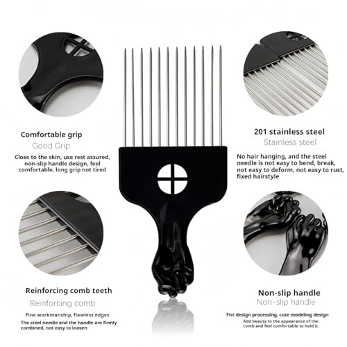Metal Afro Pick Comb Set 2-Pack - Fist Handle Hair Styling Tool
