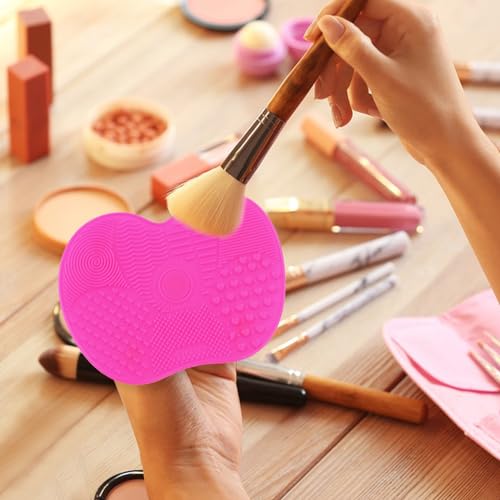 2 Pcs Silicone Makeup Brush Cleaning Mat with Suction Cup Red Pink