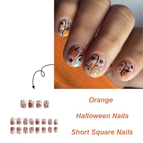 Ghost Face Press-On Nails Short Square Halloween False Nails Set