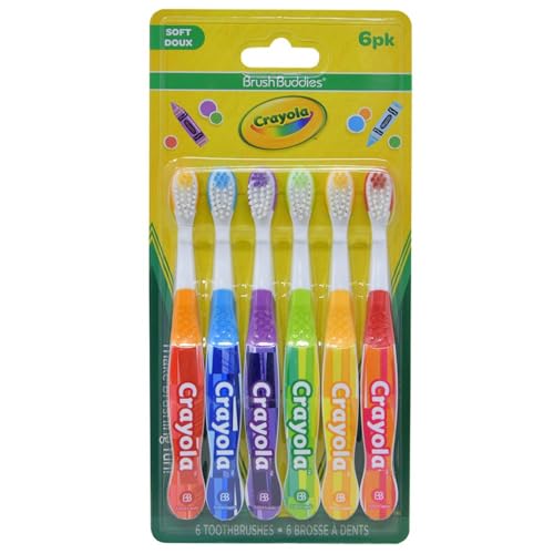 Brush Buddies Crayola Kids Toothbrush Set, Soft Bristles, 6-Pack