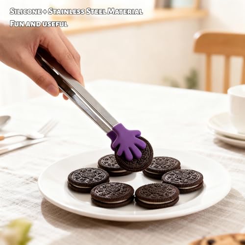 Aissmmeio 4PCS Silicone Mini Tongs, 5-Inch Hand-Shaped Serving Tongs