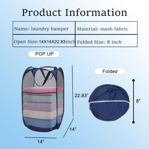 Navy Foldable Mesh Pop Up Laundry Hamper - 2 Pack for Easy Storage