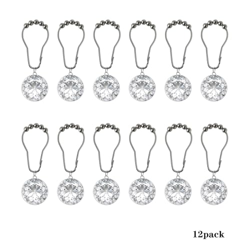 Crystal Rhinestone Shower Curtain Hooks - 12 Pack Stainless Steel