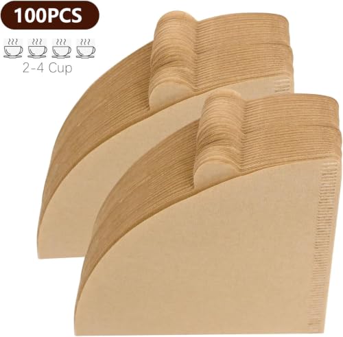 Unbleached Disposable Cone Coffee Filters #2, 100 Count - Natural Paper for Pour Over & Drip Brew