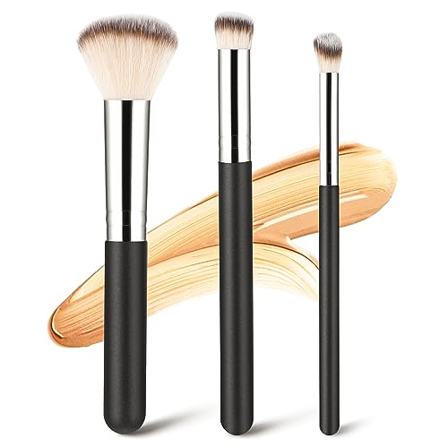 Amaxiu 3-Piece Foundation Contour Brush Set for Liquid Cream and Powder Makeup