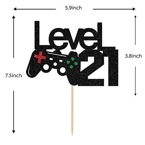 Level Up 21st Birthday Cake Topper - Black Glitter Decoration