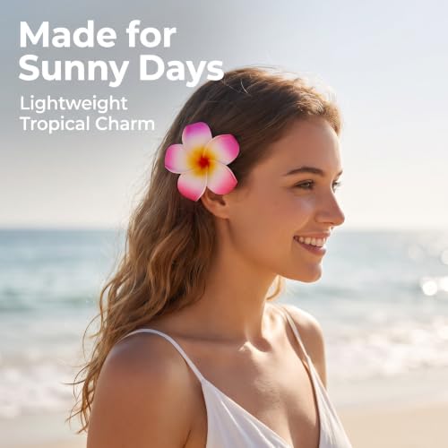 10 Pcs Colorful Plumeria Flower Hair Clips Hawaiian Beach Accessories