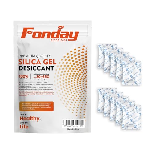 Fonday Food Grade Silica Gel Desiccant Packets 1 Gram / 200, Food Safe Moisture Absorbers