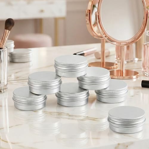 Ezymivs 0.5 Oz Aluminum Metal Tins with Lids - 8 Pack Round Travel Cosmetic Jars for Lip Balm and Cream