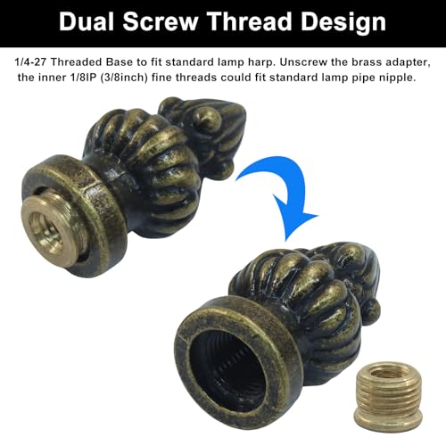 Antique Brass Lamp Finial Knob | Dual-Thread, 2 Pack, 1-3/8"