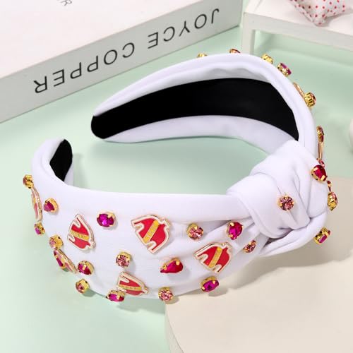 Mokkia Red Beaded Horseshoe Top Knot Headband with Rhinestones