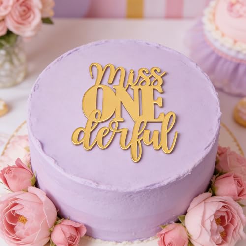 Miss ONEderful Cake Topper - Gold Acrylic First Birthday Decoration