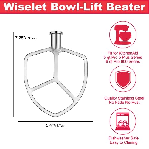 Stainless Steel Flat Beater for KitchenAid 5qt-6qt Bowl-Lift Stand Mixer, Fit for Professional 5 Plus and Professional 600 Seris Mixer K5 KG25 KV25 KP26 KT26, Heavy Duty and Dishwasher Safe