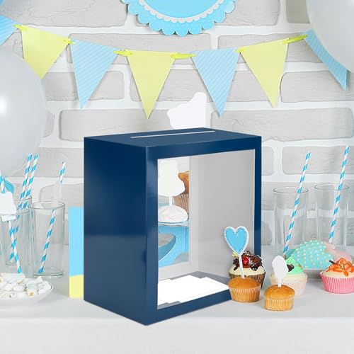 Blue Wedding Card Box with Clear Window - 9x5.1x9 Inch