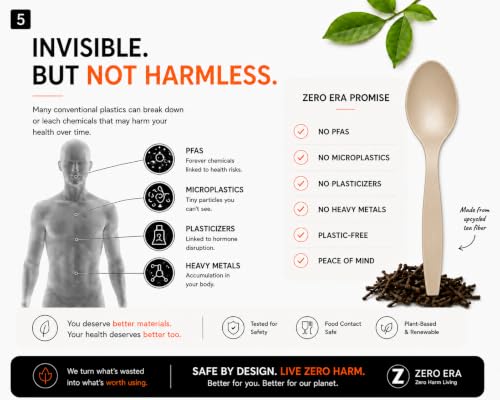 Zero Era Compostable Disposable Spoon, 10 Count - Eco-Friendly Tea Fiber Cutlery