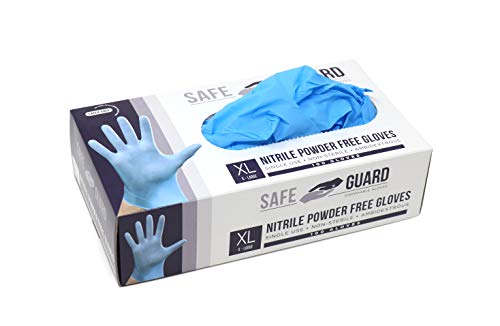 Safeguard Nitrile Disposable Gloves, Powder Free, X-Large, Blue, 100 Count