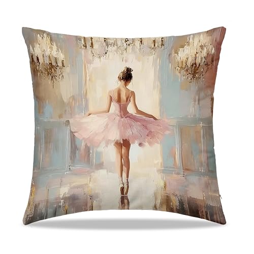 Dibor Pink Ballet Throw Pillow Cover 18x18, Dancer6 Flannelette Cushion Case