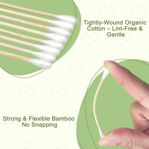 Meanhoo Bamboo Cotton Swabs 200 Count Natural Double Tips Cotton Buds