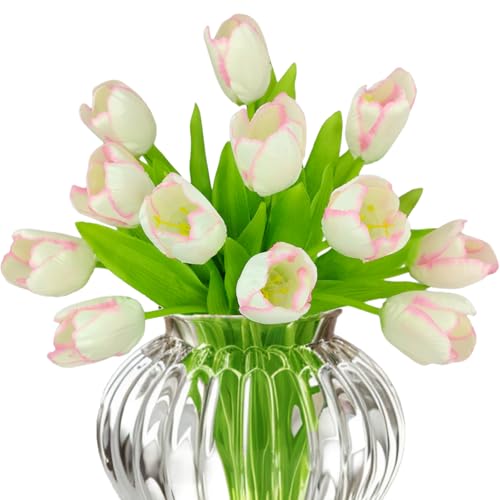 12pcs Real Touch Pink Tulips - Artificial Silk Flowers for Decor
