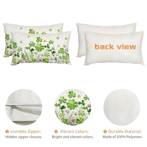 St. Patrick's Day Pillow Covers Set of 2, 12x20 Inch Shamrock Floral Decor