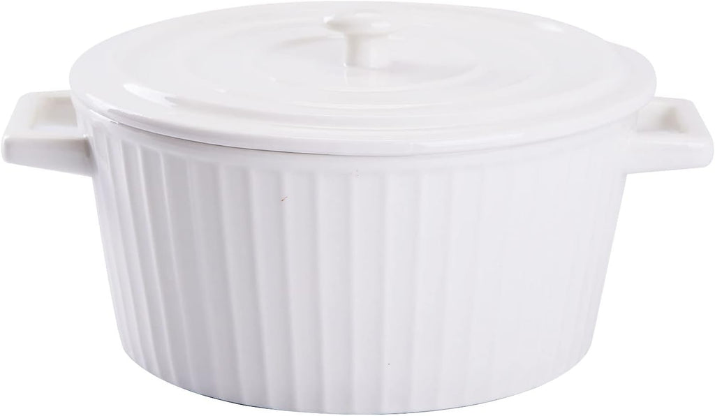 WHJY Ceramic Casserole Dish - White Colorful Design with Lid | 1 Quart Bakeware Oven Pan