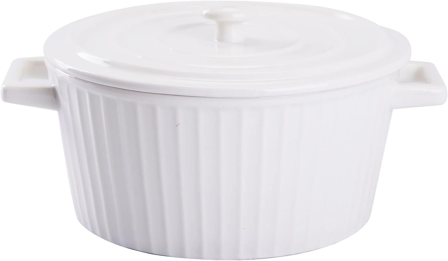 WHJY Ceramic Casserole Dish - White Colorful Design with Lid | 1 Quart Bakeware Oven Pan