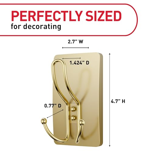 Command X-Large Brass Triple Hook with Adhesive Strips - 10 lb Capacity