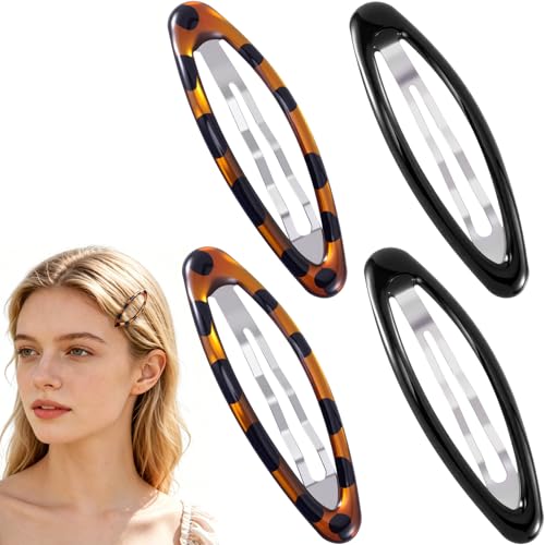 SmallCat 4 Pcs Oval Metal Snap Hair Barrettes, Non-Slip Hair Clips