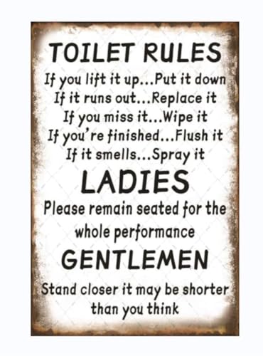 Vintage Toilet Rules Metal Sign | 12x8 Inches Wall Art for Bathroom