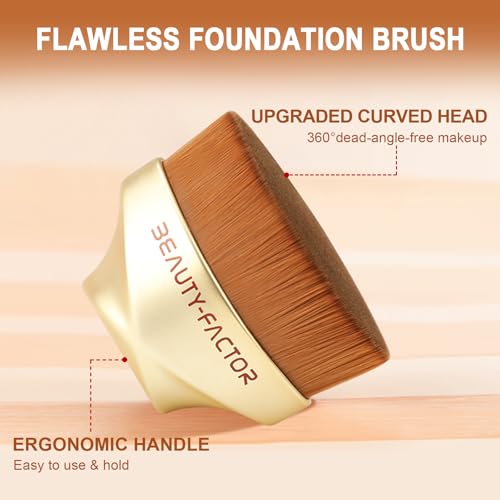 Flat Top Foundation Brush - Kabuki Makeup Brush with Case (Gold)