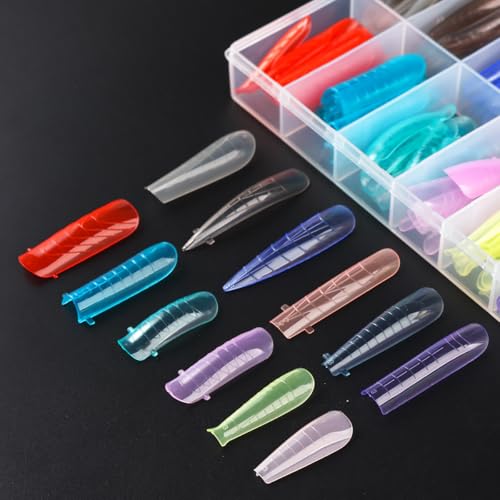 Dual Forms Gel Nail Extension Mold Set, 12 Grids Colorful Quick Building Tips