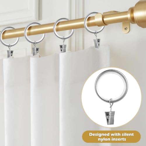 40-Pack Silent Curtain Rings with Clips - Rustproof Aluminum Alloy, 1.08in Diameter