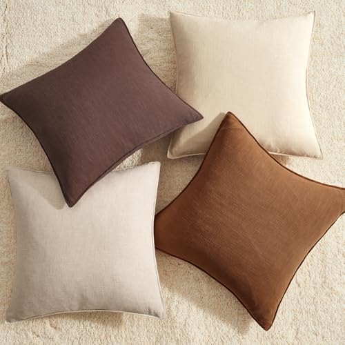 Pack of 4 Linen Lumbar Pillow Covers - 12x20 Inch Farmhouse Style