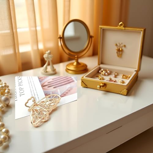 HODASHI Gold Butterfly Metal Hair Claw Clip for Thick Hair