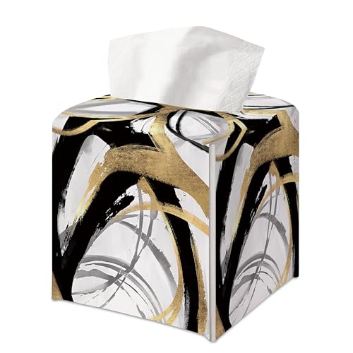 Abstract Square Faux Leather Tissue Box Cover - Black and Gold