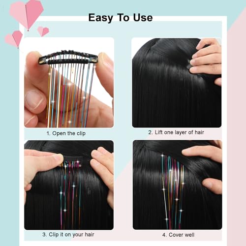 Clip-In Hair Tinsel Extensions - 18 Pcs 20-Inch Colorful Glitter Fairy Hair