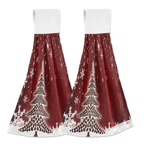 Christmas Hanging Kitchen Towels Set - 2pcs Farmhouse Decor, Tie Towels, 12x17 Inches - Variation of Christmas 3