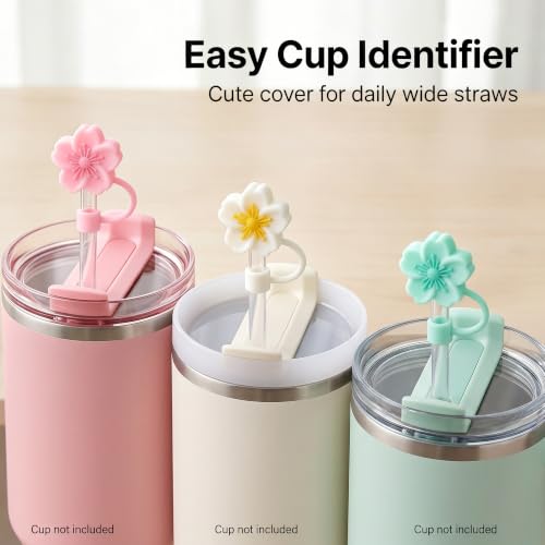 Olen Flower Straw Toppers for 10mm Straws, Set of 3 Reusable Covers