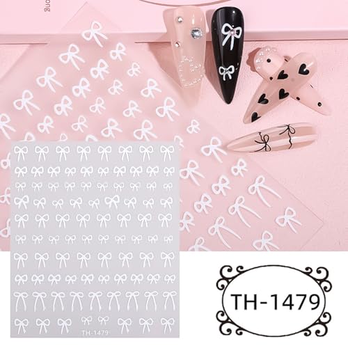Villorem 3D Bow Nail Art Stickers Self-Adhesive Bowtie Decals