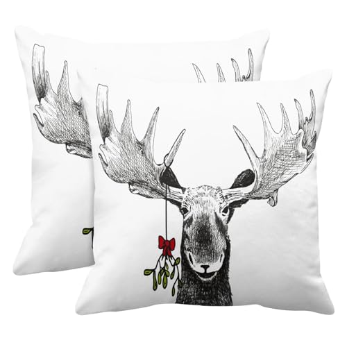 Emvency Moose Winter Throw Pillow Covers Set of 2 - 18x18 Inch