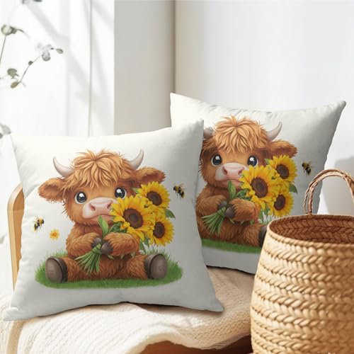 Khope Cow Sunflower Pillow Covers 18x18 Inch Set of 2