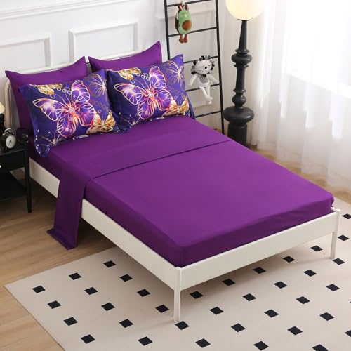Violet Butterfly Queen Comforter Set for Kids Girls - 7 Pieces Bedding