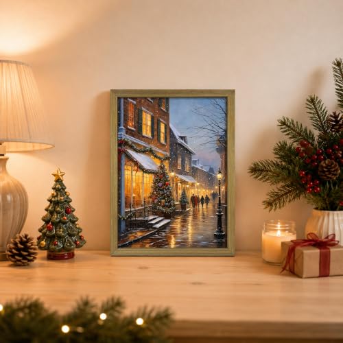 Christmas Wall Art Canvas Print Framed Vintage Snow Street Scene 16x12 - Red Barn