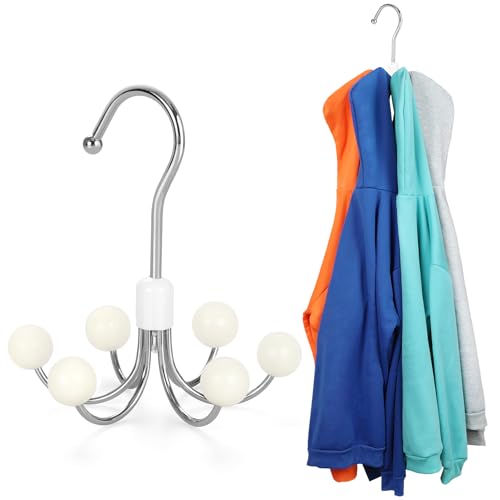 TOPIA HANGER 6-Hook Hoodie & Purse Hanger - White, 360° Swivel Closet Organizer