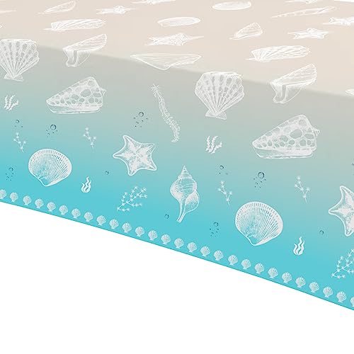 Beach Seashell Party Tablecloths, Disposable Ocean Theme Table Covers, 3 Pack