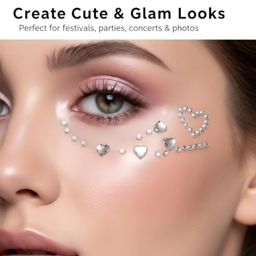 Dcoteh 7 Sheets Self-Adhesive Face Gems, 3D Heart & Star Rhinestone Stickers